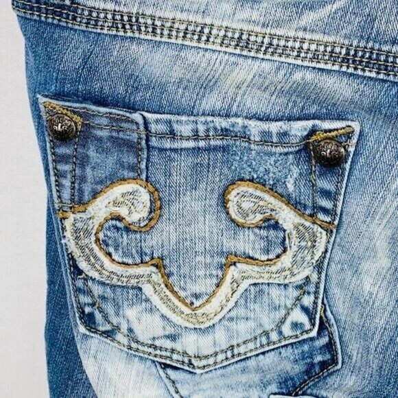 ReRock Express Jeans Womens Artsy Unique Bleached Acid Wash Bootcut 4 - Picture 11 of 12